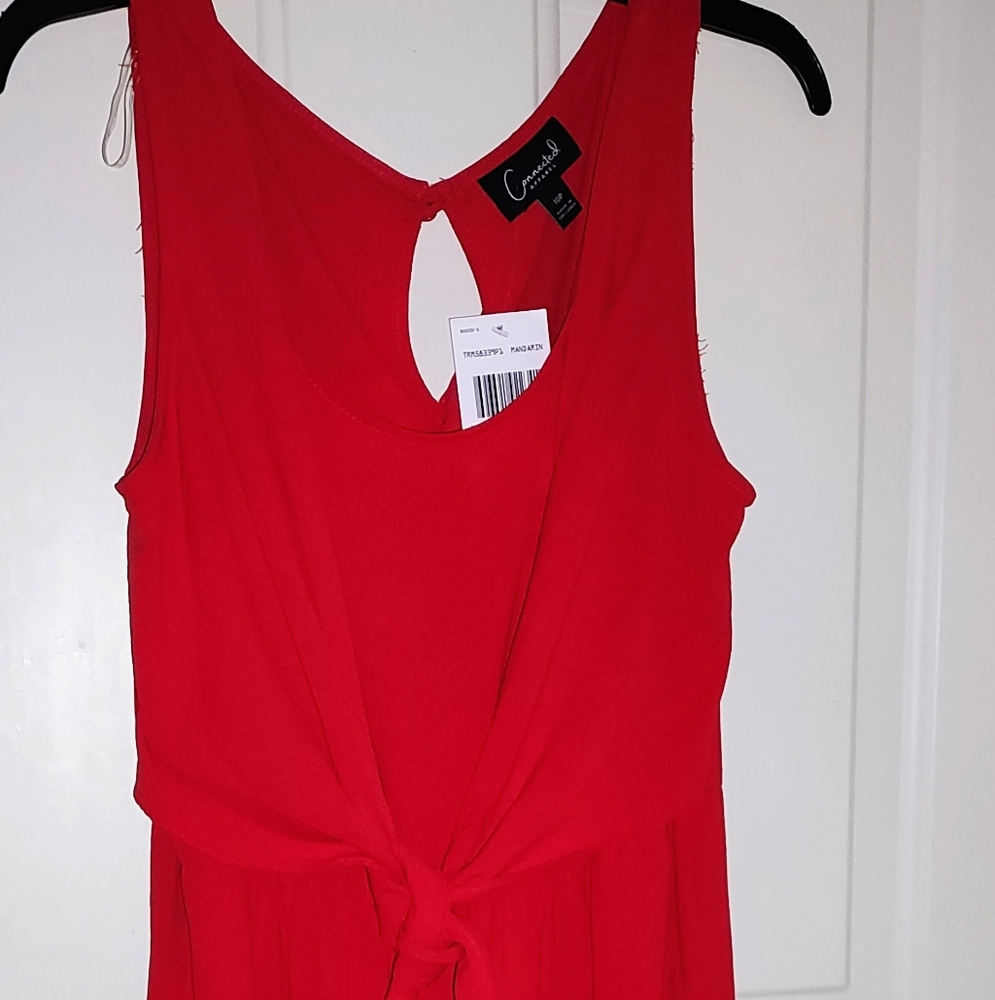 Elegant Red Cropped Jumpsuit with Tie Front New With Tag 10P